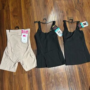 XL 2 Maidenform Black Seamless Shaping Cami and 1 beige high waisted thigh shape
